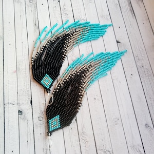 Perlen Fransen Ohrringe Türkis Schwarz Grau Perle Ohrringe Lange Ohrringe Boho Ohrringe Ombre Perlen Ohrringe