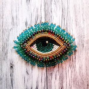Evil eye beaded brooch Embroidered brooch Emerald eye brooch Trending jewelry