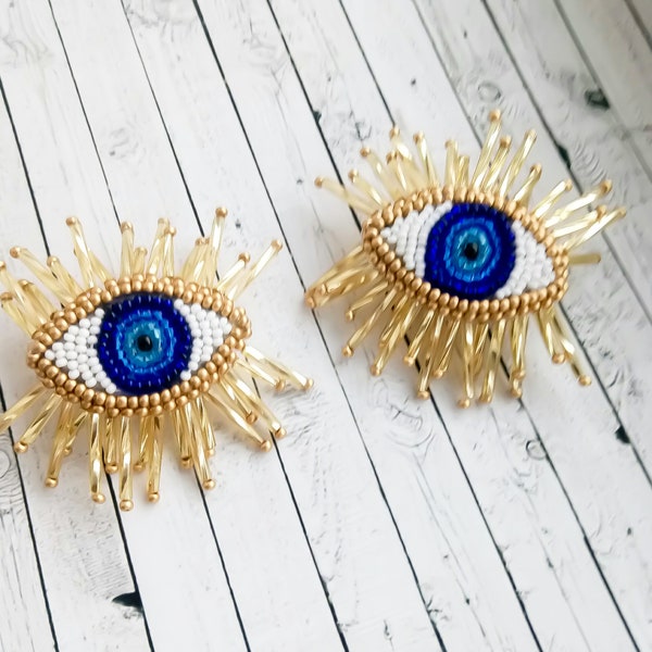 Evil eye beaded earrings Blue eye earrings  Fashion jewelry Stud earrings Tasseled eye drop earrings