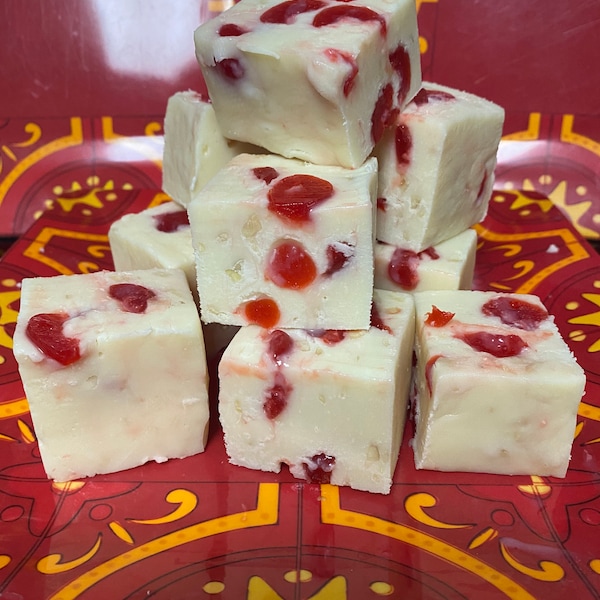 Cherry Almond White Chocolate Fudge ***1/2 pound Free Shipping