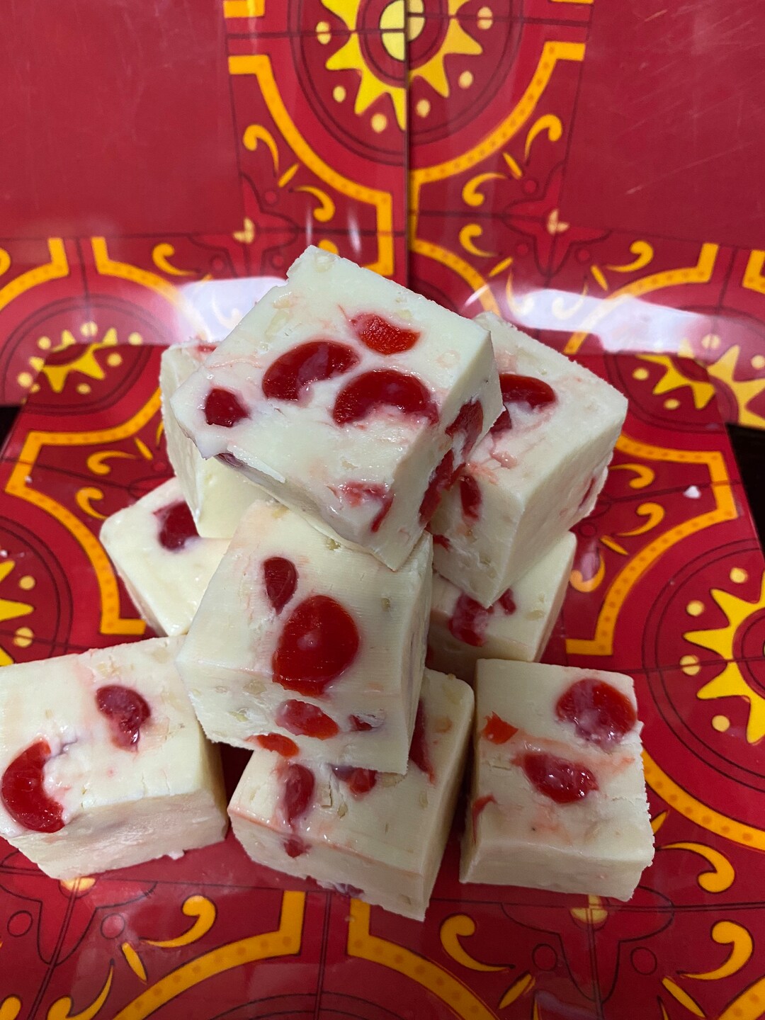 Cherry Almond Fudge in White Chocolate 1/2 Pound Etsy