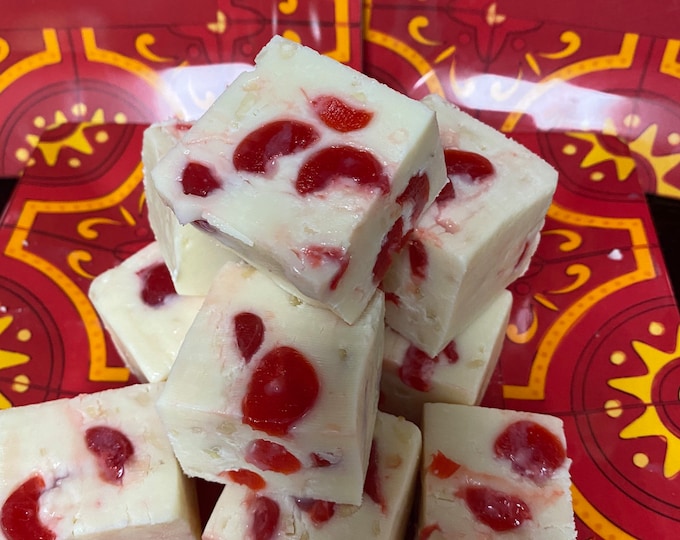 Cherry Almond Fudge in White Chocolate 1/2 pound