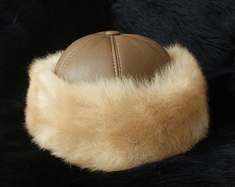 Handmade TOSCANA FUR HAT / Cream Brown Toscana Leather