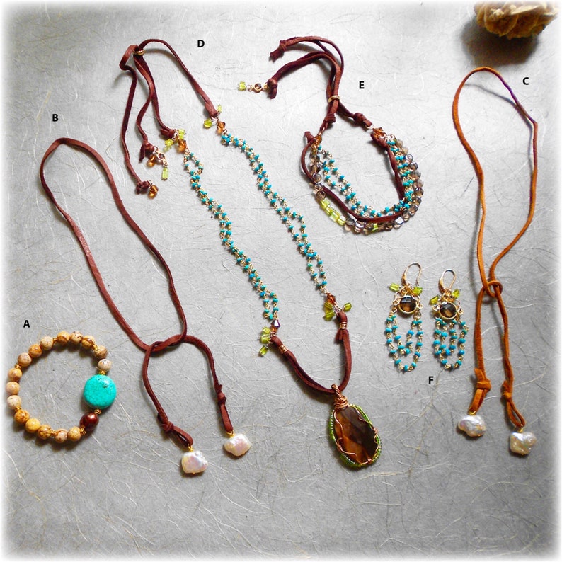 CLL004 Turquoise and Chocolate Brown Jewelry Collection with Turquoise Smokey Quartz and Peridot