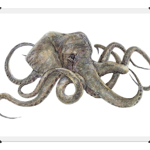 Octophant - mutant, olifant, octopus, zee schepsel, fantasy art, dierlijke kunst, mythisch wezen, hybride dier, mythische beest, cryptid