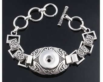 Noosa B4-A Link Snap Bracelet Snap Jewelry Bracelet 7 Magnolia /& Vine Fits 18mm Ginger Snaps Rhinestones Silvertone