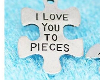 I Love You To Pieces Charm, Puzzle Charm, Puzzle Piece Charm, Autism Charm, Silvertone,  #34