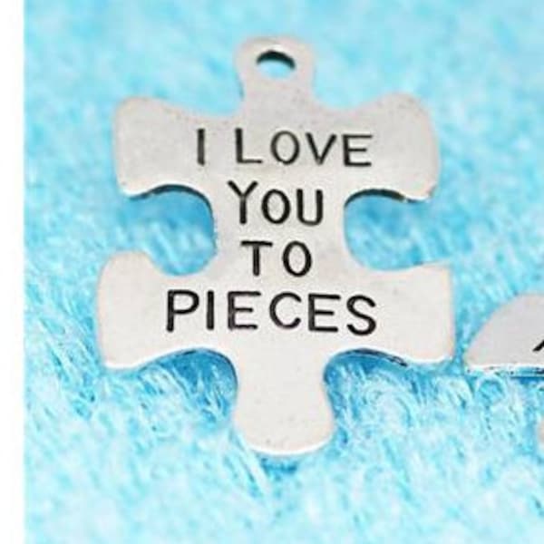 I Love You To Pieces Charm, Puzzle Charm, Puzzle Piece Charm, Autism Charm, Silvertone,  #34