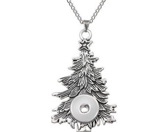 Christmas Tree Snap Necklace, Snap Jewelry Necklace, 24" Link Chain, Silvertone.  Fits 18mm Ginger Snaps, Noosa, Magnolia & Vine, N8-GB