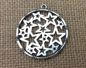 Stars Charm, Star Charm Pendant, Silver Tone Metal, Larger Size Perfect for Necklaces #16
