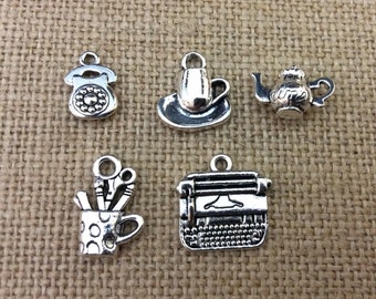 Office Charms, Secretary, Administrative Professional, Work, Silvertone, For Bracelet, Necklace, Earrings, Zipper Pull Key Chain Brooches #1