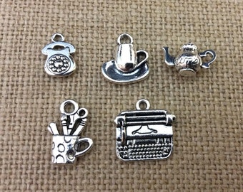 Office Charms, Secretary, Administrative Professional, Work, Silvertone, For Bracelet, Necklace, Earrings, Zipper Pull Key Chain Brooches #1