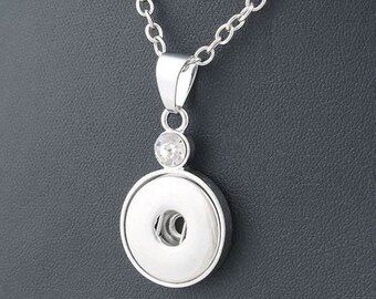 Snap Necklace Classic Round Crystal Snap Jewelry Necklace, Silvertone, 24" Link Chain, Fits 18mm Ginger Snaps, Noosa, Magnolia & Vine N18-A