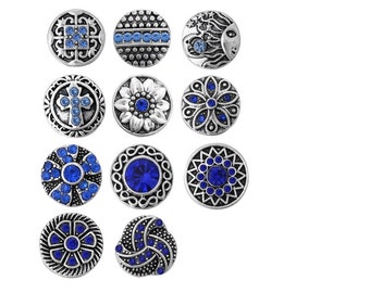 12mm Snaps, Blue Snaps,  Sapphire Blue Snaps, Dark Blue Snaps, Fits 12mm Ginger Snaps, Noosa, Magnolia & Vine, PS10