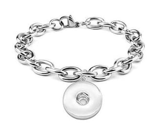 Link Chain Snap Bracelet Lobster Clasp Closure, Silvertone.  Fits 18-20mm Ginger Snaps, Noosa, Magnolia & Vine, B23