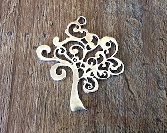 Tree of Life Charm, Silver Tone Metal, 41mm x 37mm Larger Size Perfect for Necklaces, #16