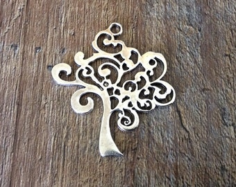 Tree of Life Charm, Silver Tone Metal, 41mm x 37mm Larger Size Perfect for Necklaces, #16