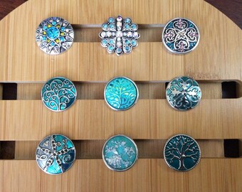 Blue Snap Charms, Teal Snap Charms, Turquoise Snap Charms, Metal Snap Charms.  Fits 18-20mm Ginger Snaps, Noosa, Magnolia & Vine, SC5