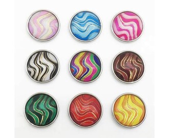 Wave Snap Charms, Wave Pattern Snap Button, Multi Color Wave Snap, Photo Print Under Glass Snap, Fits 18mm Ginger Snaps, Magnolia Vine, SC27