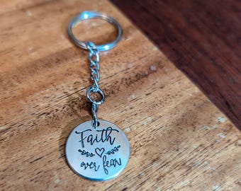 Faith over fear Charm Keychain, Inspirational, Motivational,  Word Charm, Message Charm, Quote Charm, Encouragement, Silvertone #31-27