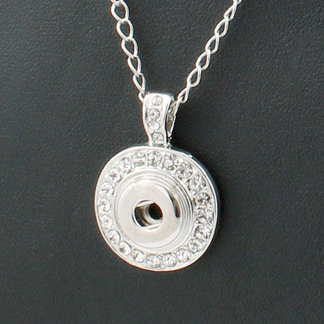 Snap Necklace Rhinestone Circle, Snap Jewelry Necklace, Silvertone, 24