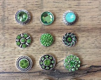 Green Snap Charms for 12mm PETITE/MINI Snap Jewelry,  Fits 12mm Ginger Snaps, Noosa, Magnolia & Vine, PS9
