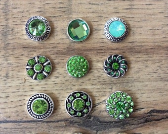 Green Snap Charms for 12mm PETITE/MINI Snap Jewelry,  Fits 12mm Ginger Snaps, Noosa, Magnolia & Vine, PS9