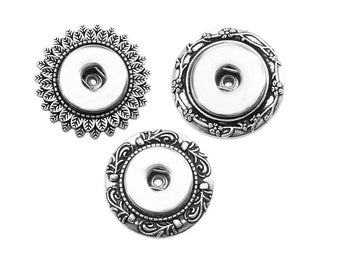 Snap Brooch, Snap Pin, Snap Button Brooch, Snap Lapel Pin, Snap Jewelry, Silvertone, 3 Styles, Fits 18mm Ginger Snaps, Magnolia & Vine, M2-V