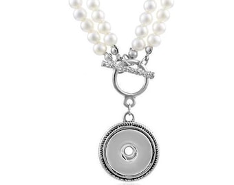 Snap Jewelry Necklace - Double Strand Pearl Snap Necklace, Silvertone. Fits 18-20mm Ginger snaps, Noosa, Magnolia & Vine, N14-V
