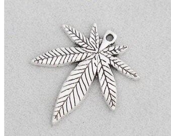 Pot Leaf Charm, Marijuana Leaf, Weed, Cannabis, Hemp, Leaf, Medicinal Plant Charm, 2 Sizes Available, Silvertone, #26
