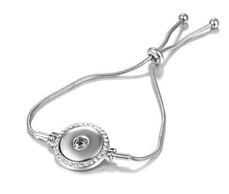 Lariat Snap Bracelet Rhinestone Border Fits 18-20mm Ginger Snaps Adjustable other snap jewelry B21-V Magnolia /& Vine Noosa Silvertone