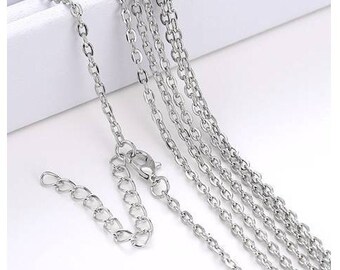 24" O Shaped Necklace Chain + 2" Extender, Link Chain, Silvertone, C1/MW