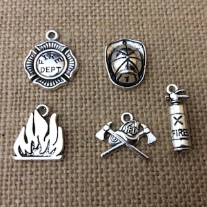 Firefighter Charms, Fireman, Fire Department, Silvertone, For Bracelet, Necklace, Earrings, Zipper Pull, Key Chain, Brooches, Bookmarks,  #7