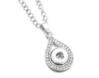 Rhinestone Snap Necklace, Teardrop, Silvertone, 22" Chain.  Fits 12mm PETITE/MINI Ginger Snaps, Noosa, Magnolia & Vine, NP1-X