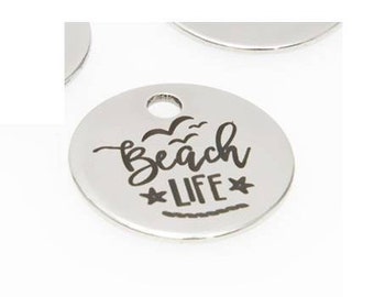 Beach Life Charm, Beach, Ocean, Seaside, Nautical Charm,  Motivational,  Word Charm, Message Charm Silvertone #31-26