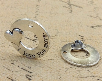 I Love You More Charm, Love Charm, Heart Charm, Inspirational, Motivational Charm, Word Charm, Message Charm Silvertone #27-9