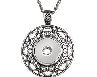 Snap Necklace Hearts Circle Snap Necklace, Silvertone, 24" Link Chain. Fits 18mm Ginger Snaps, Noosa, Magnolia & Vine N18-GB