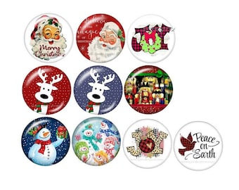 Christmas Snap, Santa, Joy, Reindeer, Nutcracker, Snowman, Peace on Earth, Glass Snap Fits 18mm Ginger Snaps, Magnolia & Vine, SC64