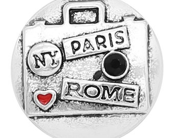Travel Snap, Travel Suitcase Snap, New York, Paris, Rome Snap Jewelry Fits 18-20mm Ginger Snaps, Magnolia Vine SC57-PB
