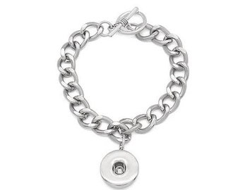 Snap Bracelet Link Chain Snap Bracelet Toggle Closure, Silvertone.  Fits 18-20mm Ginger Snaps, Noosa, Magnolia & Vine, B18