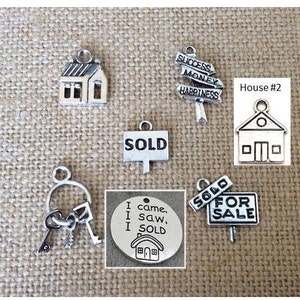 Realtor Charms, Real Estate, House Charm, Sold Charm, Keys Charm, Success Money Happiness, For Sale , I Saw I Came I Sold, Silvertone, #24