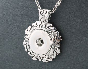 Snap Necklace Wavy Scroll Snap Necklace, Silvertone. 22" Chain. Fits 18-20mm Ginger Snaps, Noosa, Magnolia & Vine, N5-A