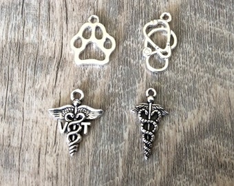 Veterinary Charms, Vet Tech Charms, Silvertone, For Bracelet, Necklace, Earrings, Zipper Pull, Key Chain, #21