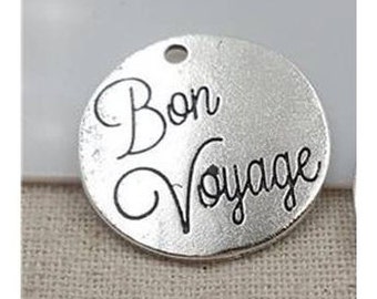 Bon Voyage Charm, Travel Charm, Word Charm, Message Charm Silvertone #36-23