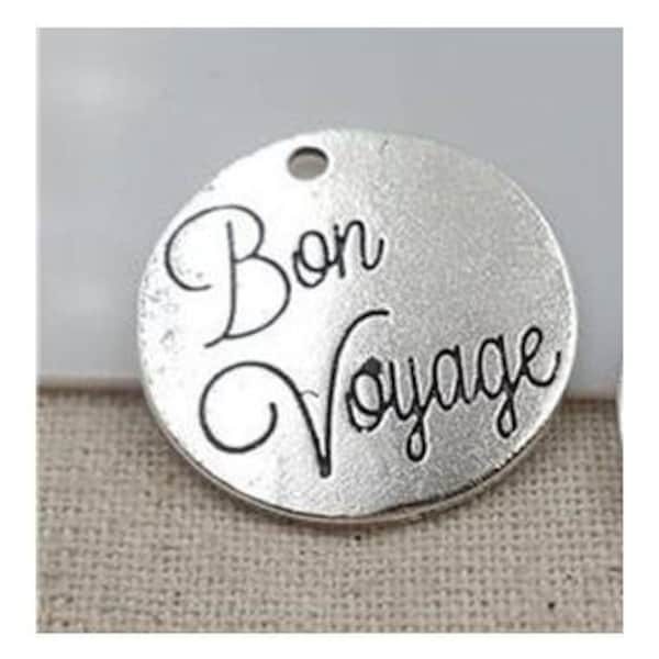 Bon Voyage Charm, Travel Charm, Word Charm, Message Charm Silvertone #36-23