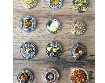 Yellow Snap Charms, Yellow Brown Snaps for 12mm PETITE/MINI Snap Jewelry,  Fits 12mm Ginger Snaps, Noosa, Magnolia & Vine, PS8