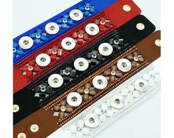 Snap Bracelet Rhinestones and Crystals Snap Cuff Bracelet, Snap Jewelry, Fits 18mm Ginger Snaps, Noosa, Magnolia & Vine B6-BML/GB