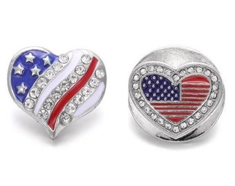 USA Flag Snap, Flag Heart Snap, Liberty, Patriotic Snap, Memorial Day, Fourth of July, America, Fits 18mm Ginger Snaps, Magnolia & Vine SC28