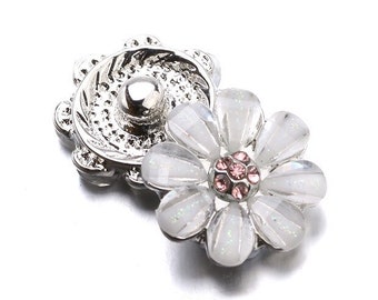 Snap Charm, White and Pink Snap Flower for 12mm PETITE/MINI Snap  Jewelry,  Fits 12mm Ginger Snaps, Noosa, Magnolia & Vine, PS3