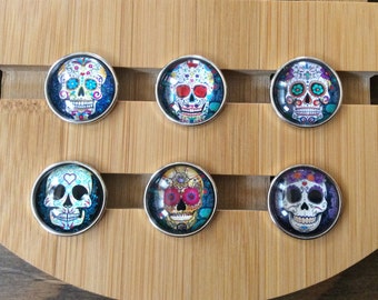 Skulls Snap Charms Sugar Skull Day of the Dead Snap Charms for Snap Jewelry.  Fits 18-20mm Ginger Snaps, Noosa, Magnolia and Vine, SC34